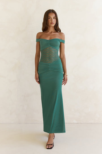 Always Dreaming Lace Off Shoulder Maxi Dress Teal