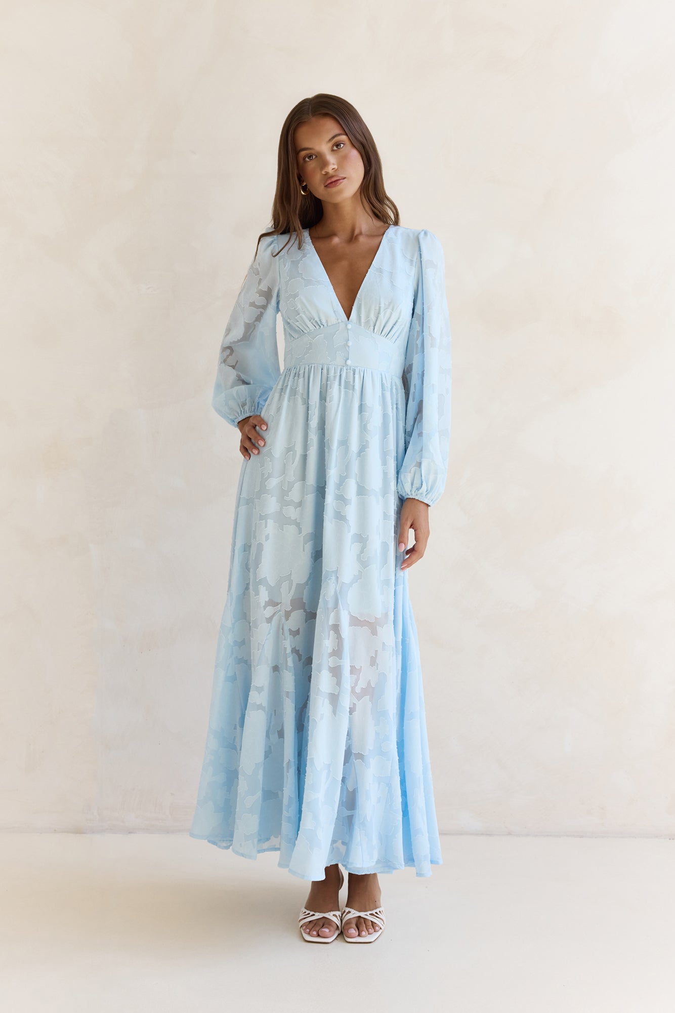 Time Floats By Long Sleeve Maxi Dress Blue