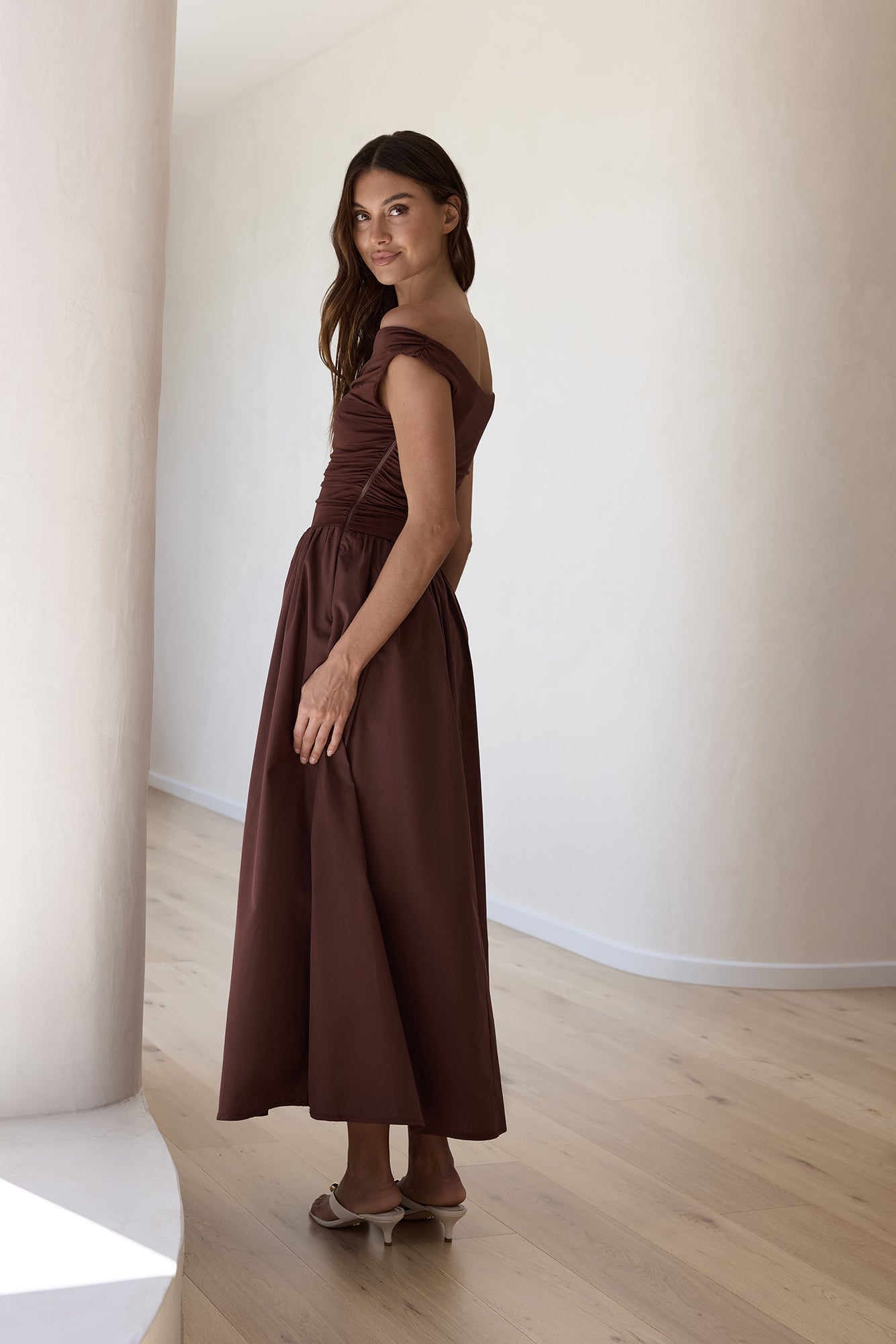 Days Of The Sun Off Shoulder Maxi Dress Chocolate