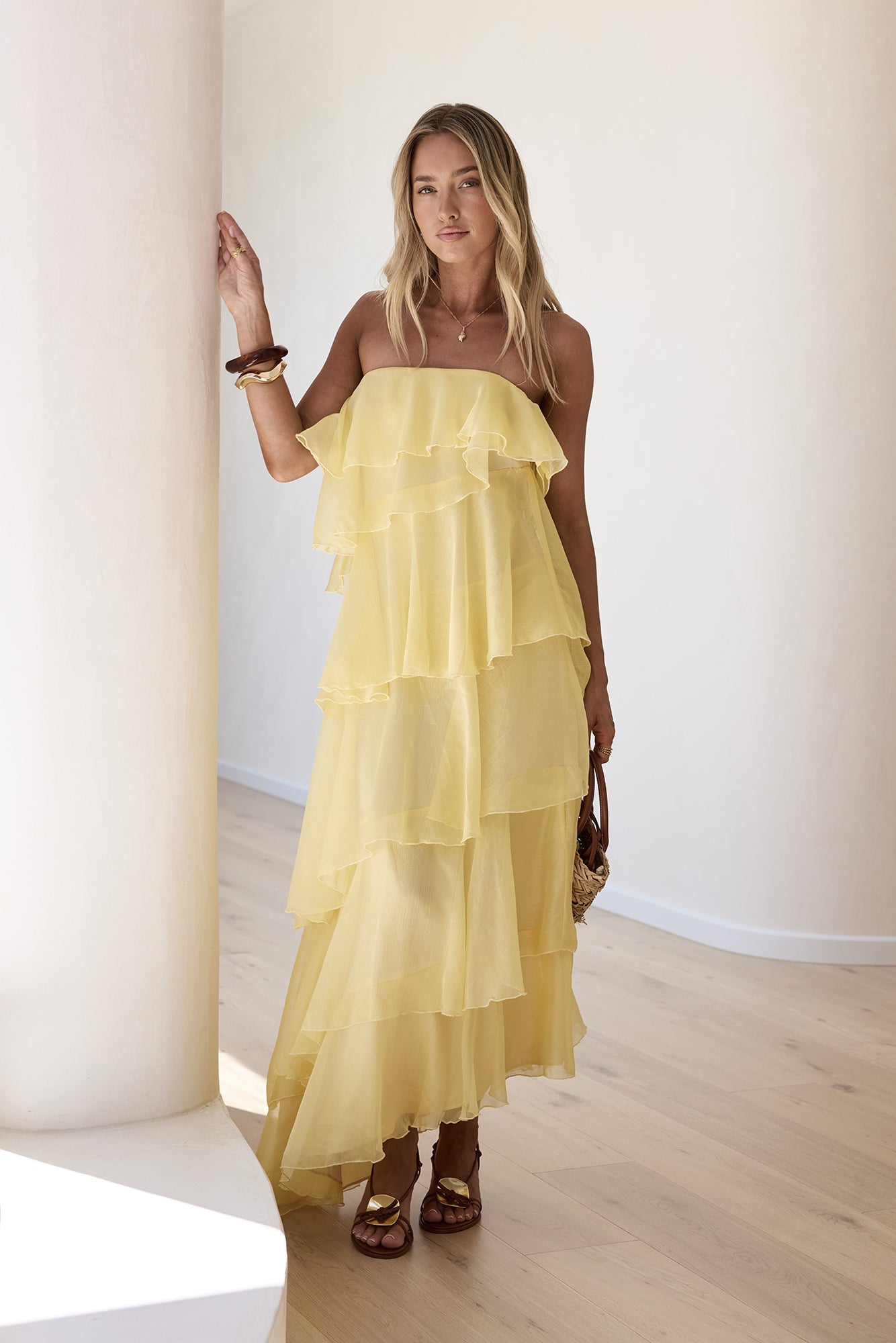 Drop Of Sun Strapless Maxi Dress Yellow