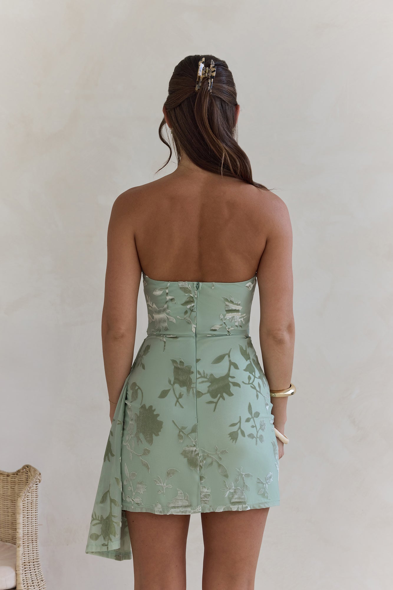 Lost In The Waves Strapless Mini Dress Sage