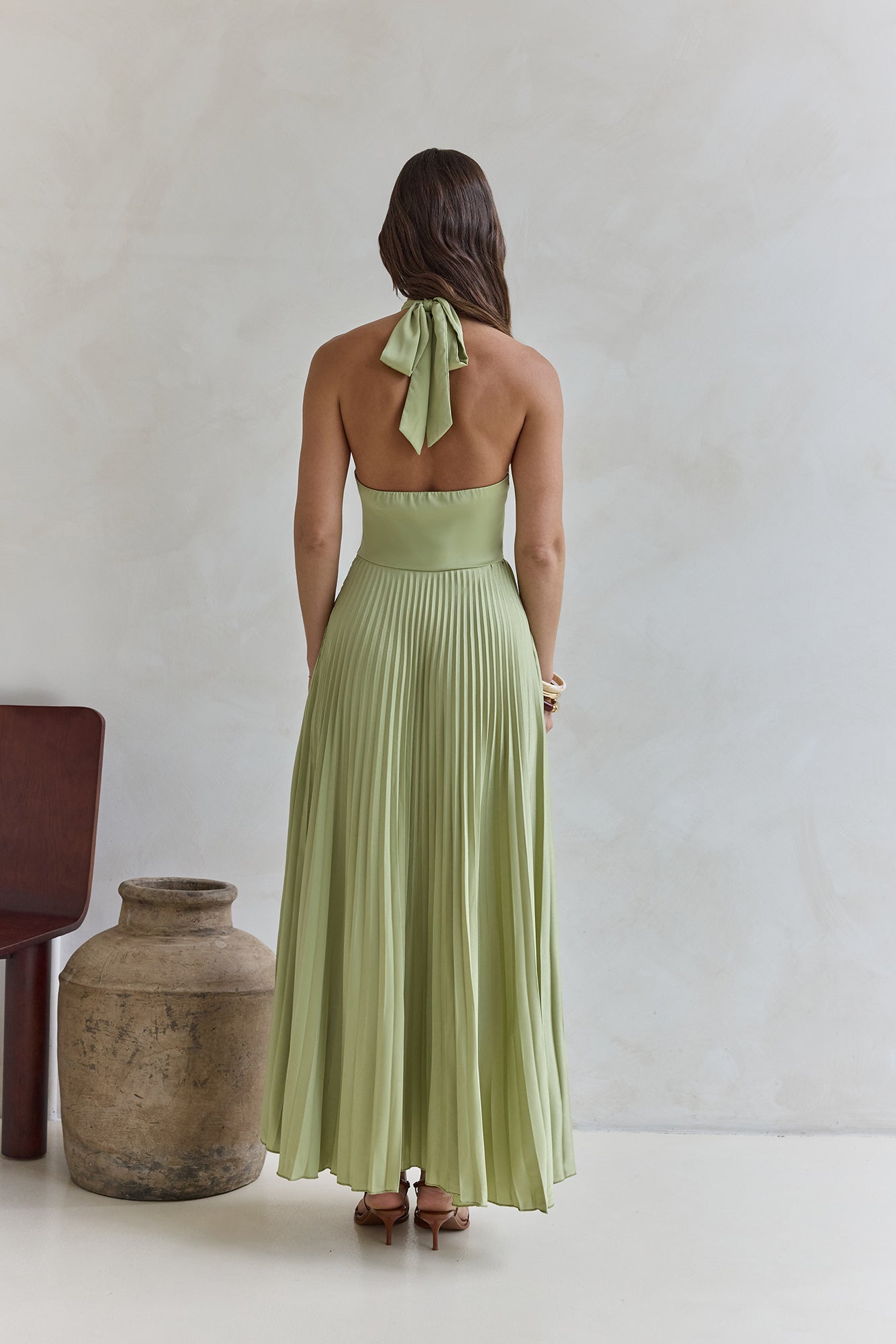 Perfect In Plisse Halter Maxi Dress Green