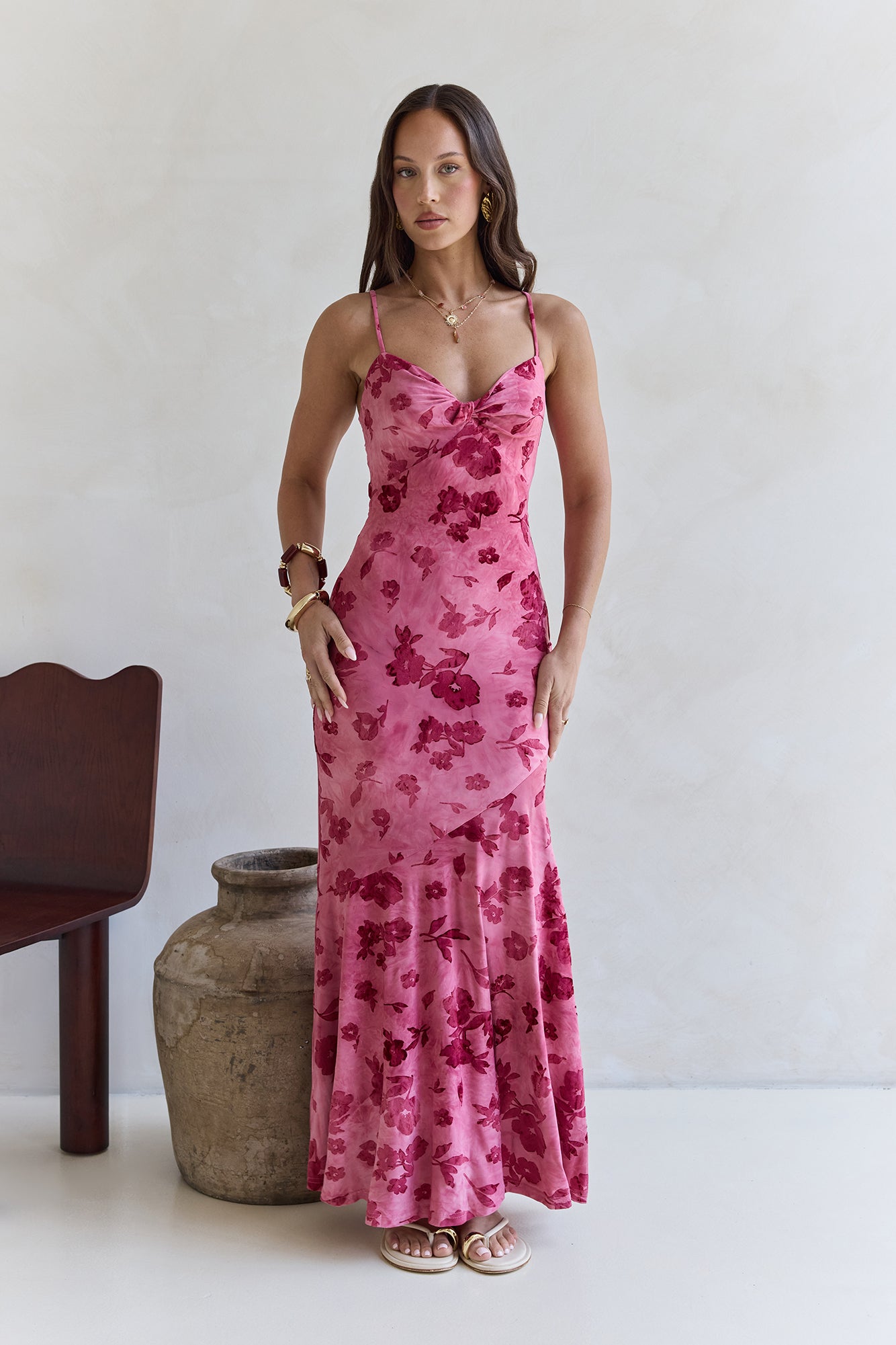 Bed Of Flowers Mesh Maxi Dress Pink