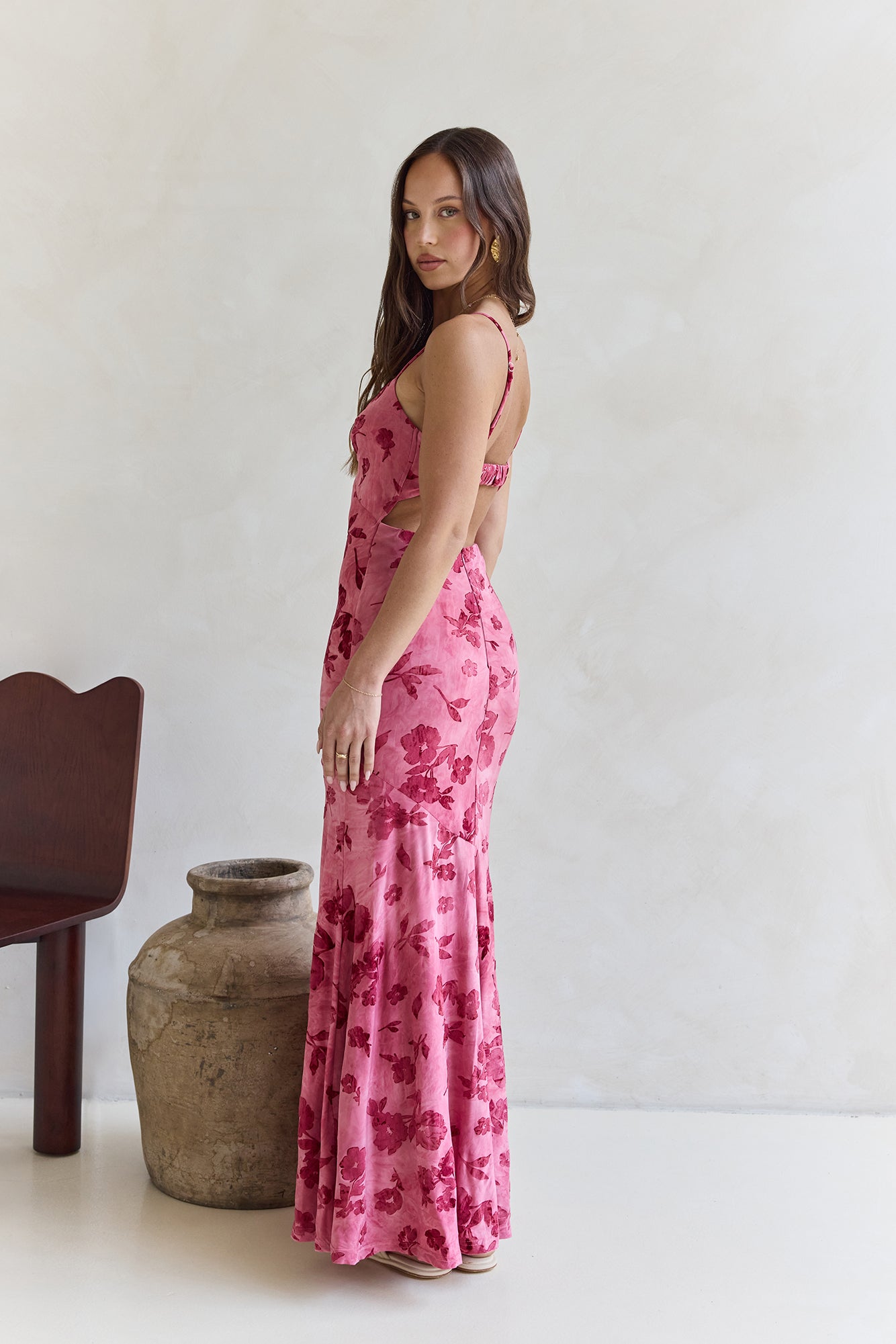 Bed Of Flowers Mesh Maxi Dress Pink