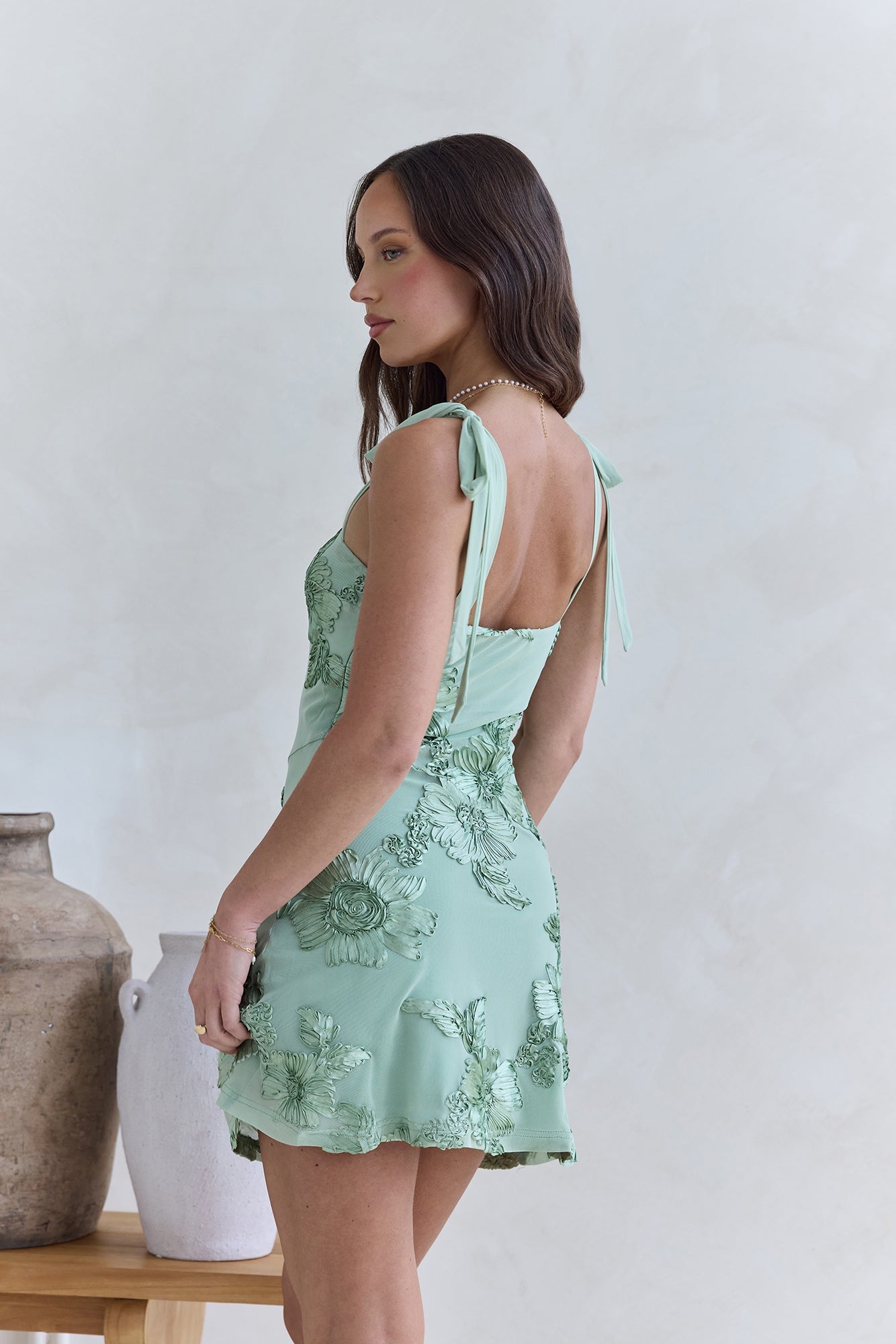 Spinning Skies Mesh Mini Dress Sage