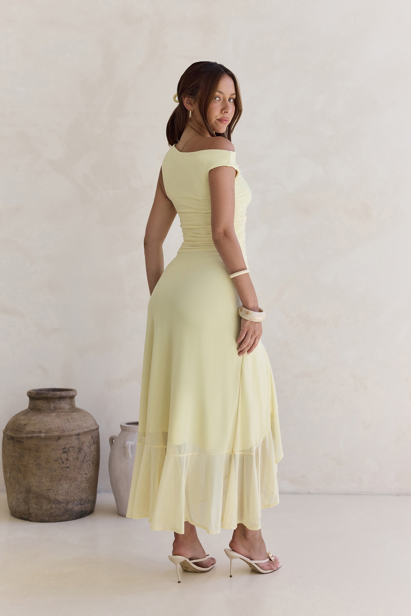 Whispered Secrets Mesh Long Sleeve Maxi Dress Yellow