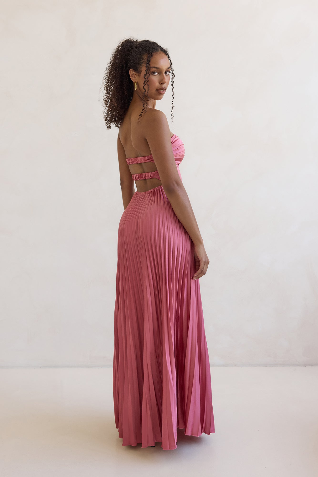Decades Ago Plisse Strapless Maxi Dress Rose