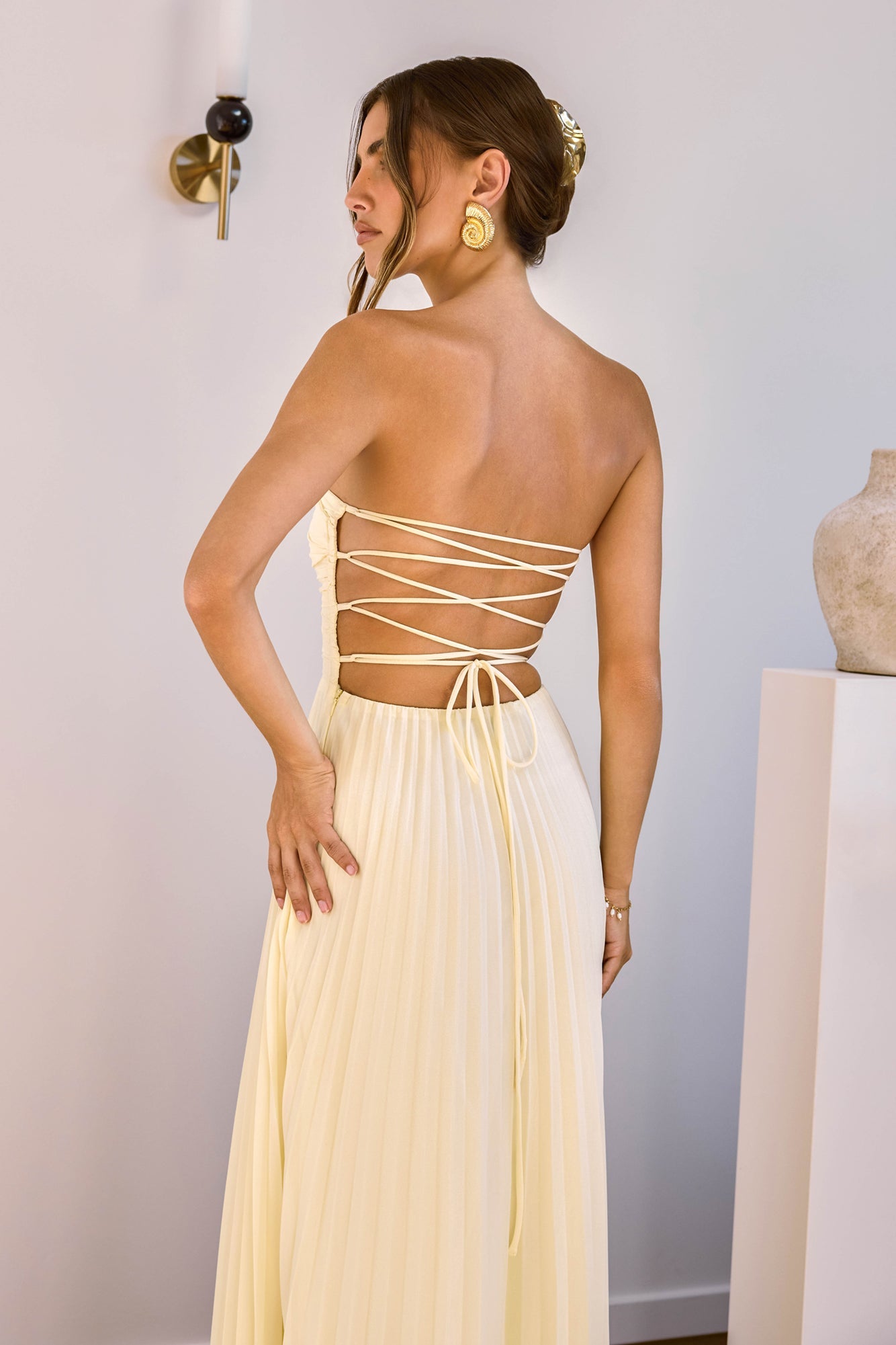 Rosewater Roads Strapless Maxi Dress Yellow
