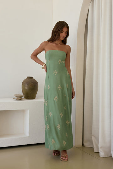Swept Away Strapless Maxi Dress Green