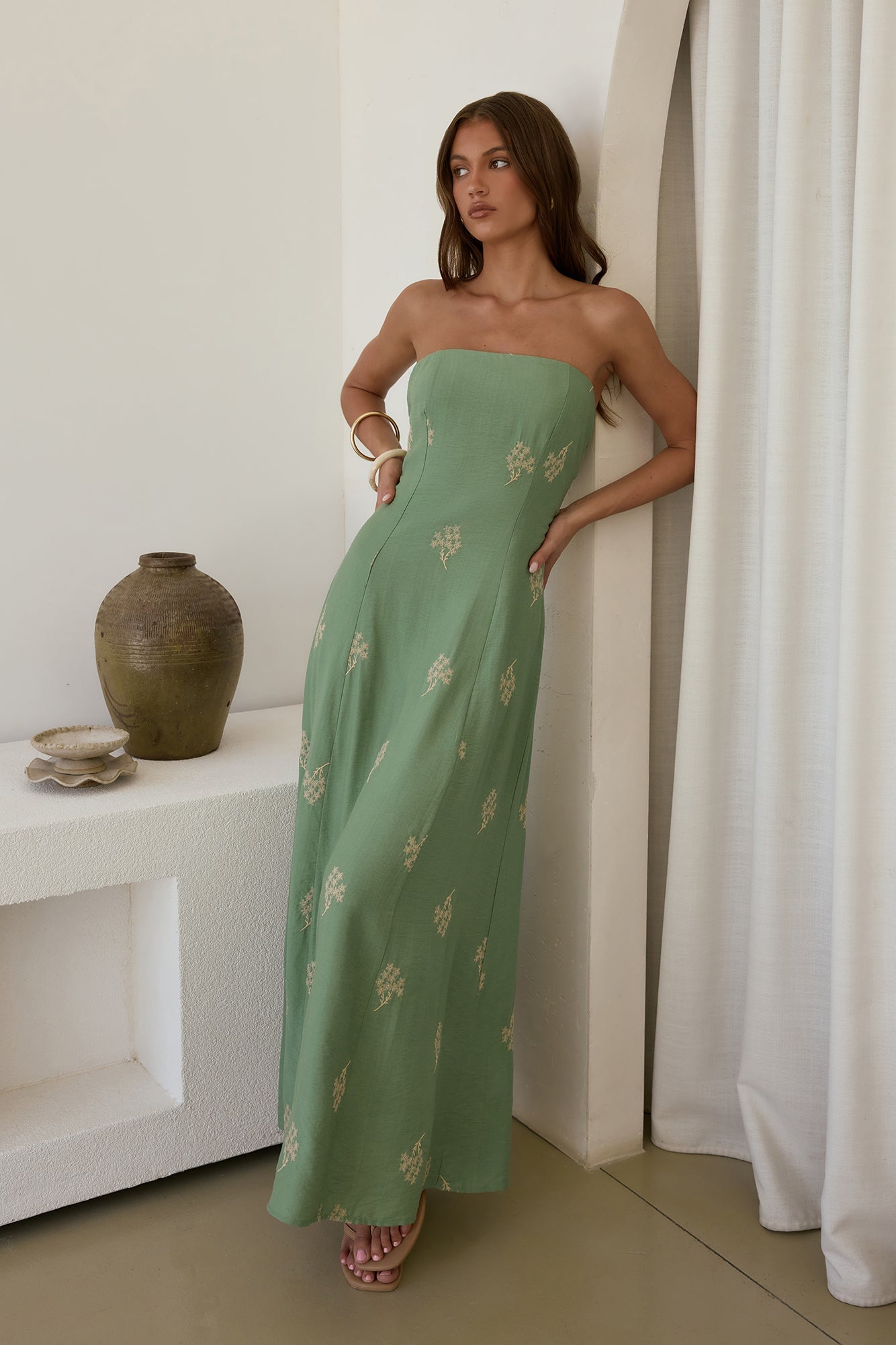 Swept Away Strapless Maxi Dress Green