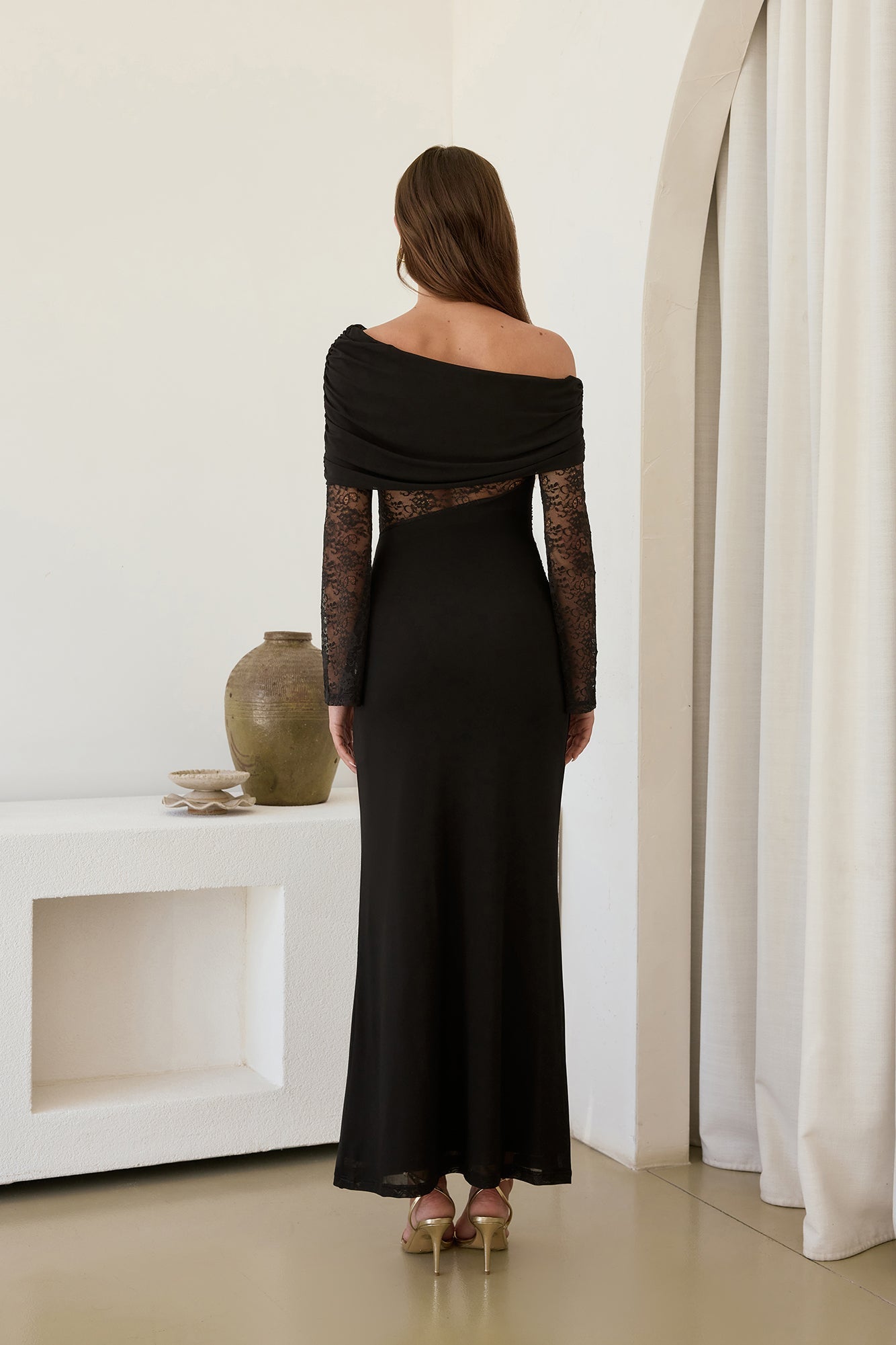 Camille Off Shoulder Mesh Maxi Dress Black