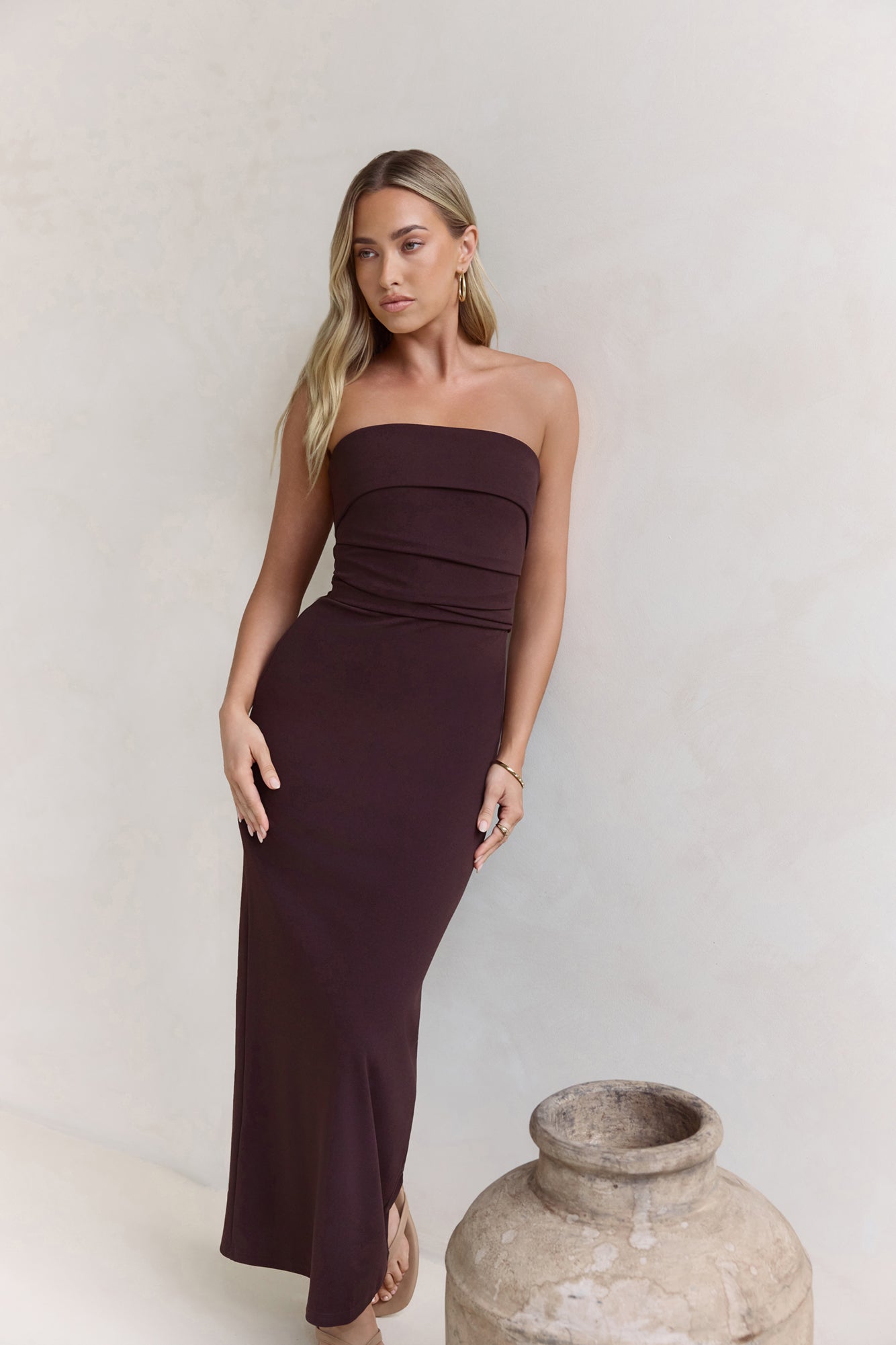 Love Me A Little Strapless Maxi Dress Brown