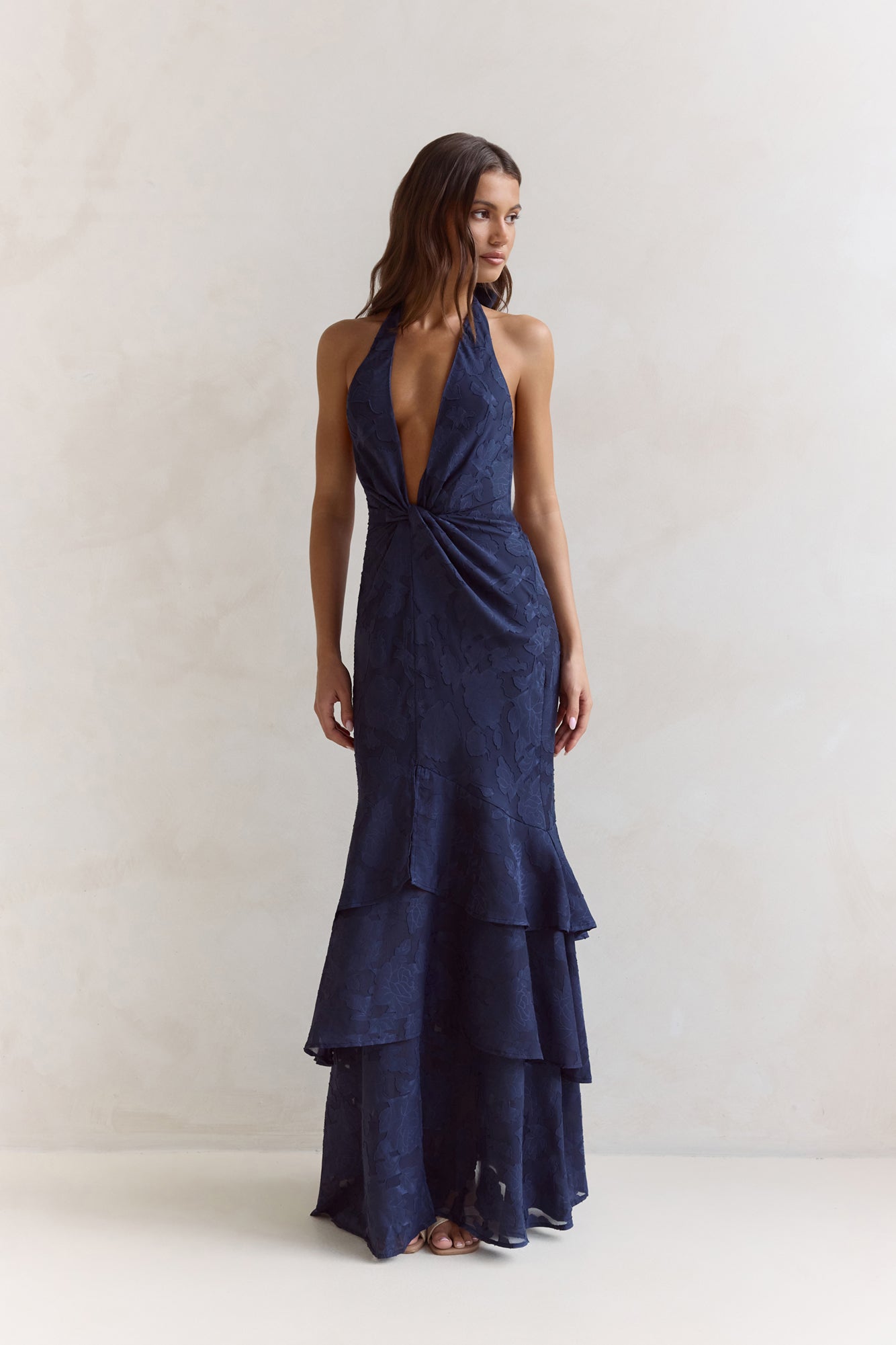 Heartbeat Haze Halter Maxi Dress Navy