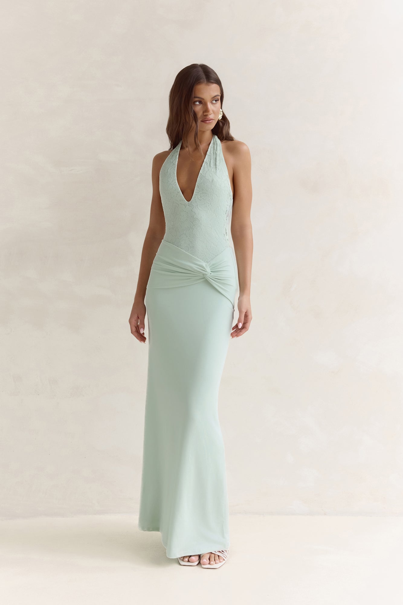Seaside Glow Halter Maxi Dress Sage