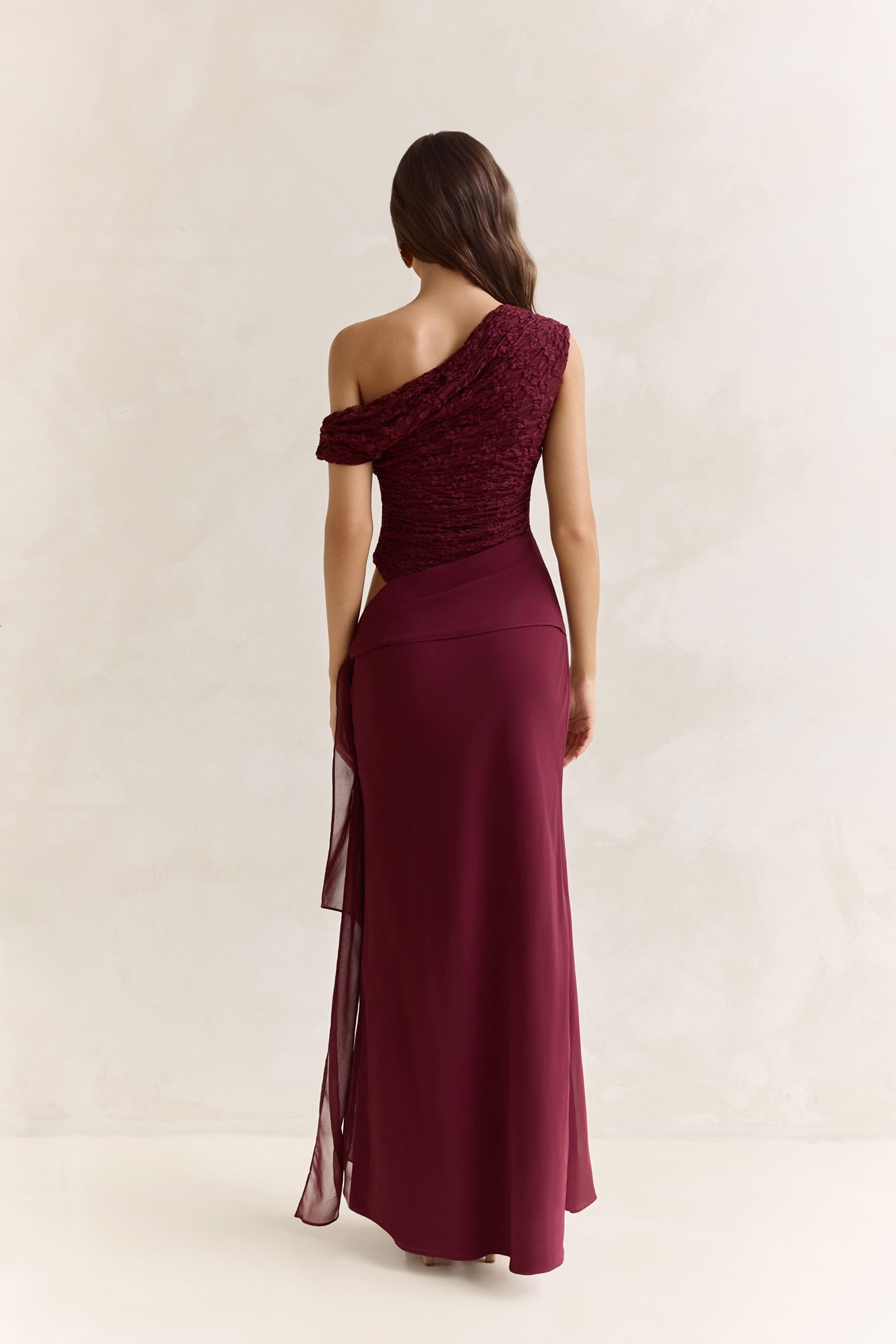 Modernity Mesh Off Shoulder Maxi Dress Burgundy
