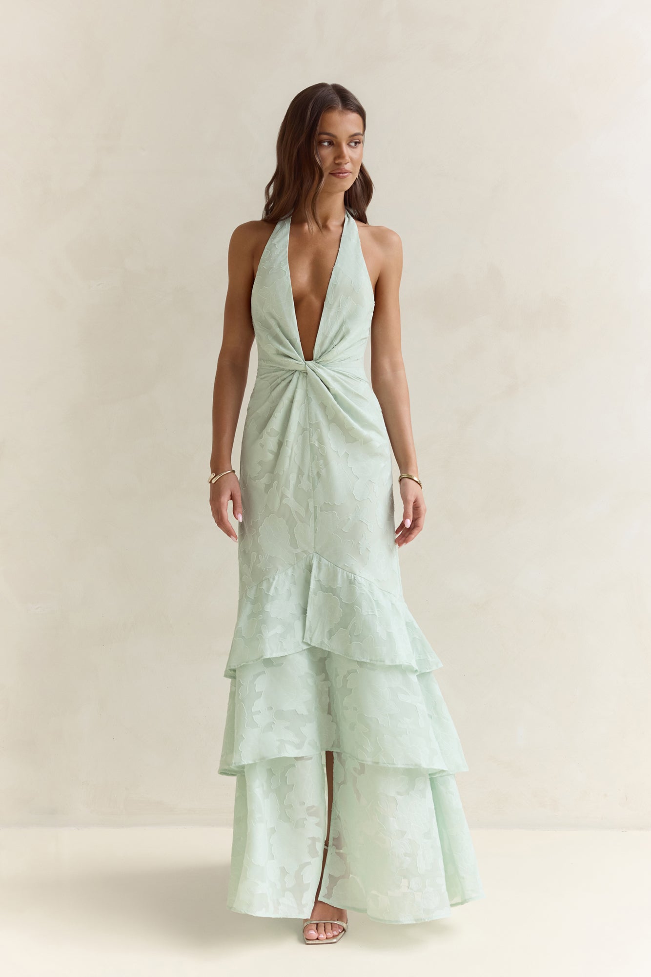 Heartbeat Haze Halter Maxi Dress Sage