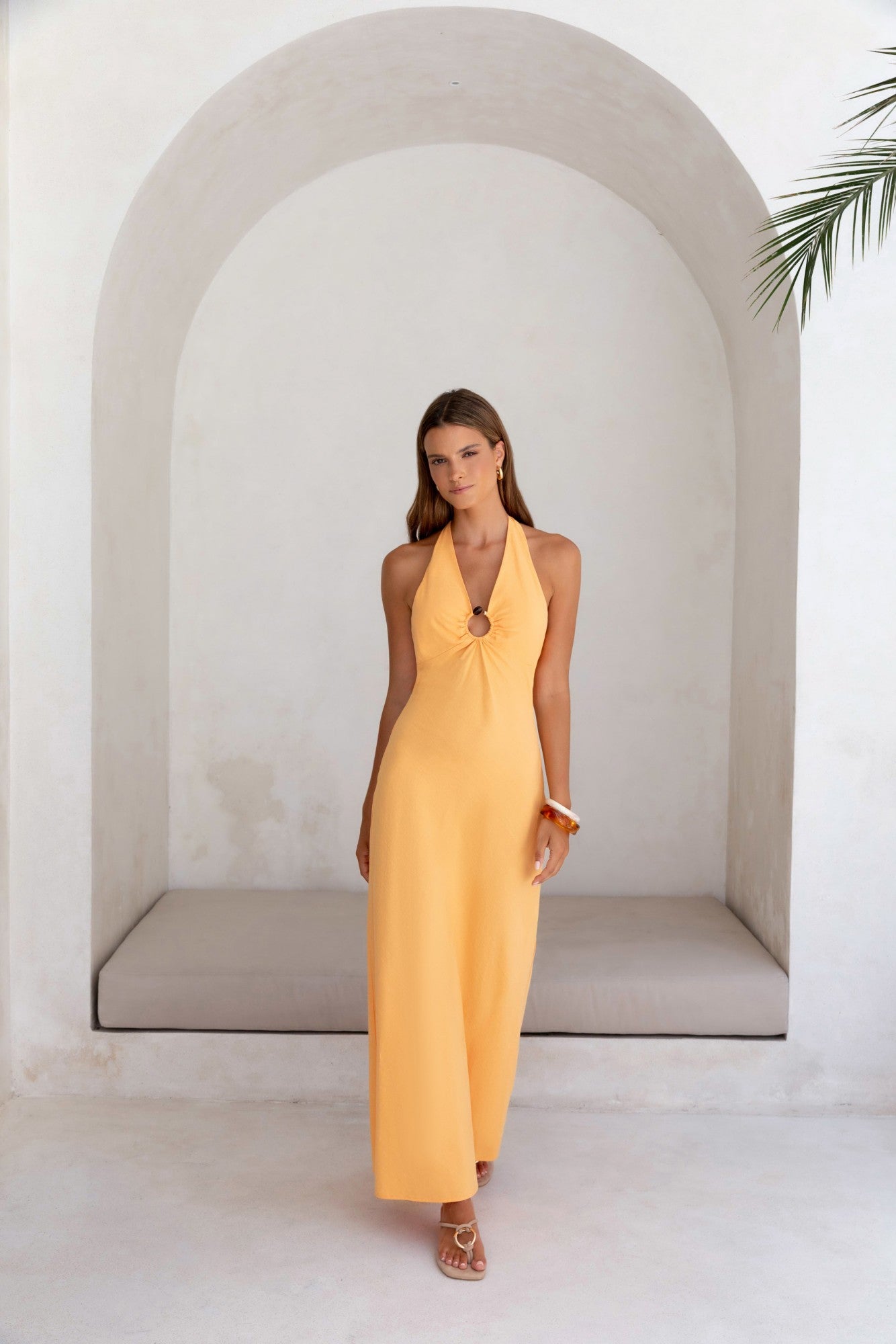 Dreamy Silhouette Halter Maxi Dress Orange Sorbet