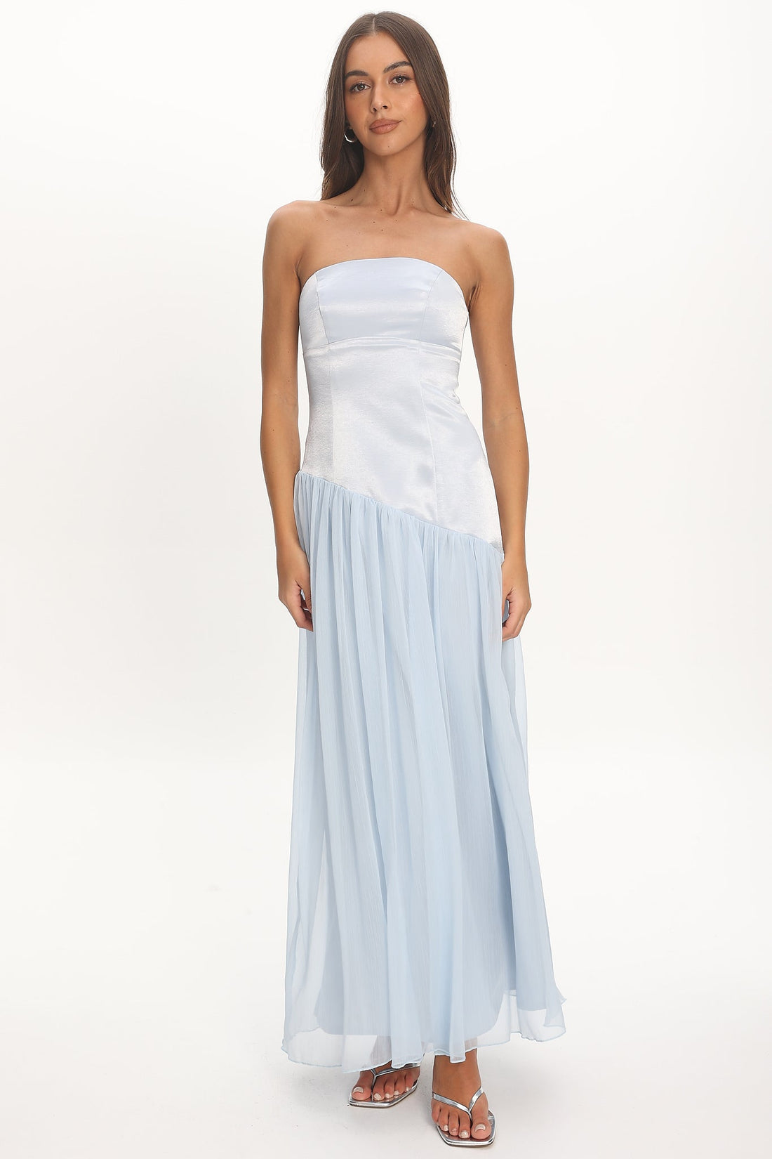 Karielle Asymmetric Drop Waist Maxi Dress Blue