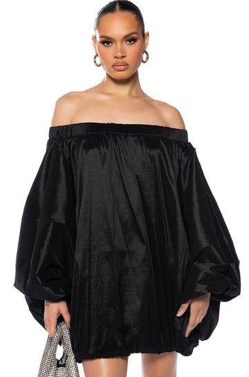 All By Myself Long Sleeve Flowy Mini Dress In Black