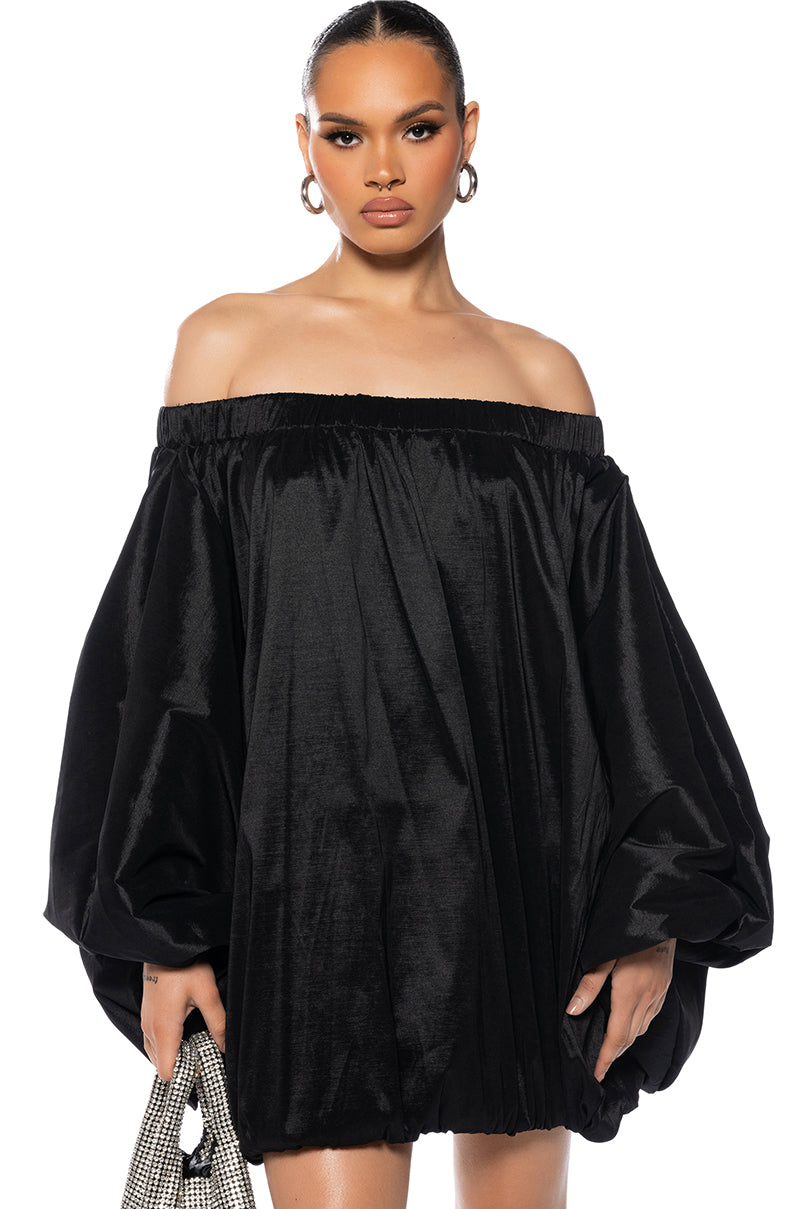 All By Myself Long Sleeve Flowy Mini Dress In Black