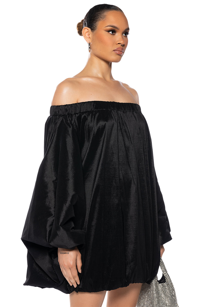 All By Myself Long Sleeve Flowy Mini Dress In Black