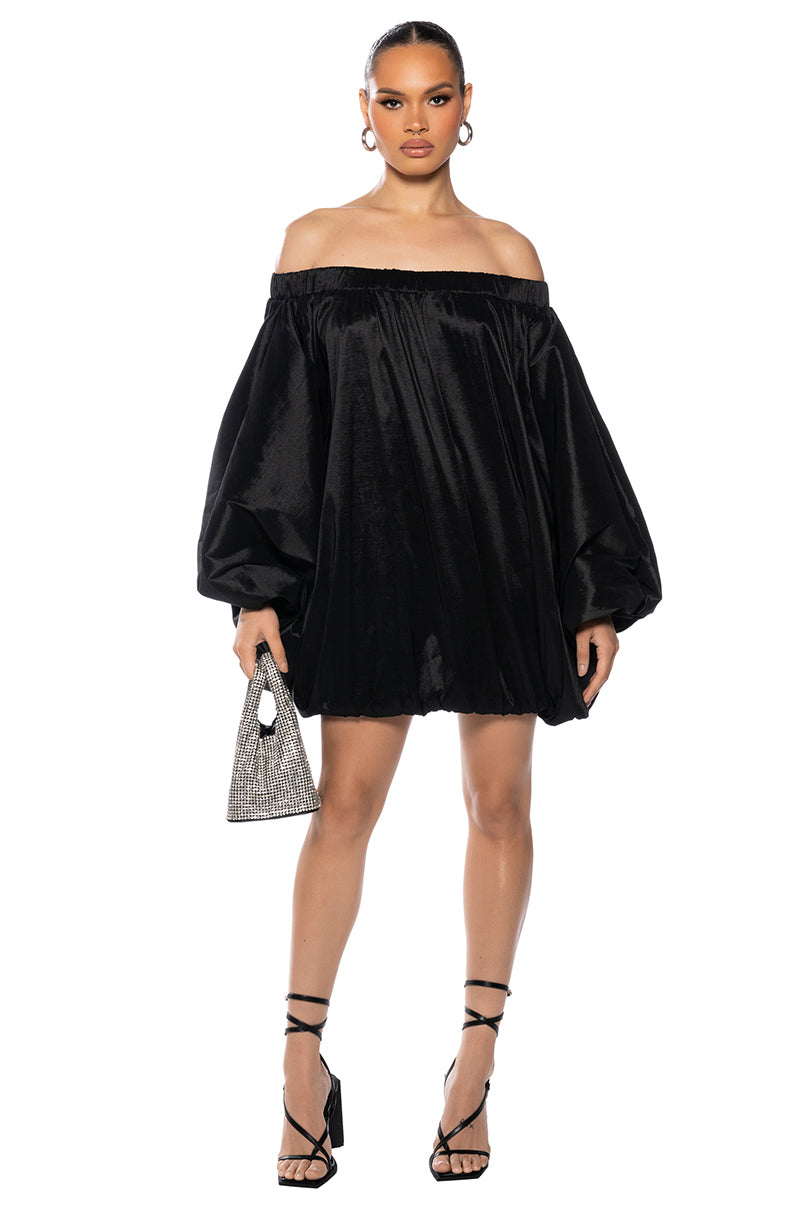 All By Myself Long Sleeve Flowy Mini Dress In Black