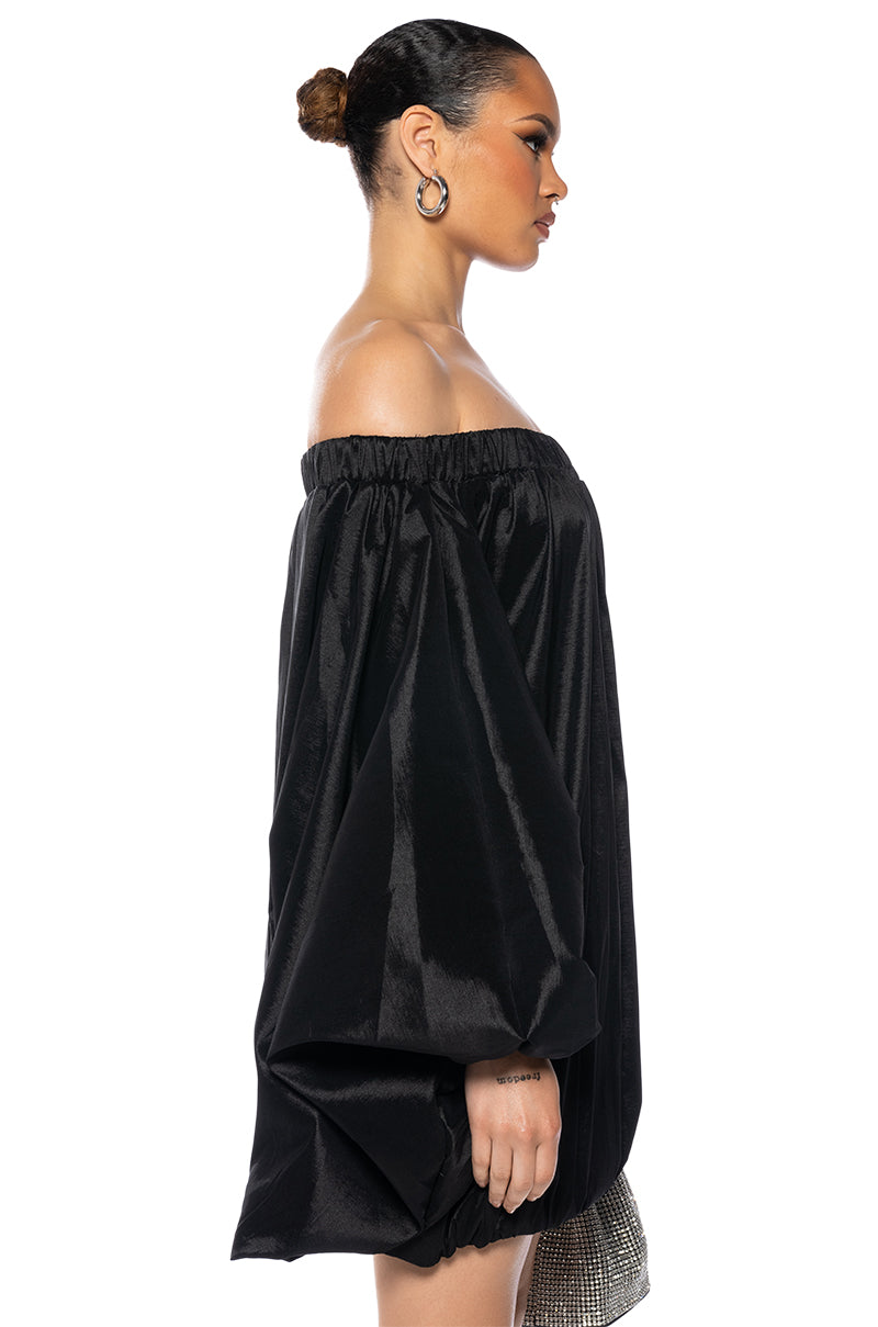 All By Myself Long Sleeve Flowy Mini Dress In Black