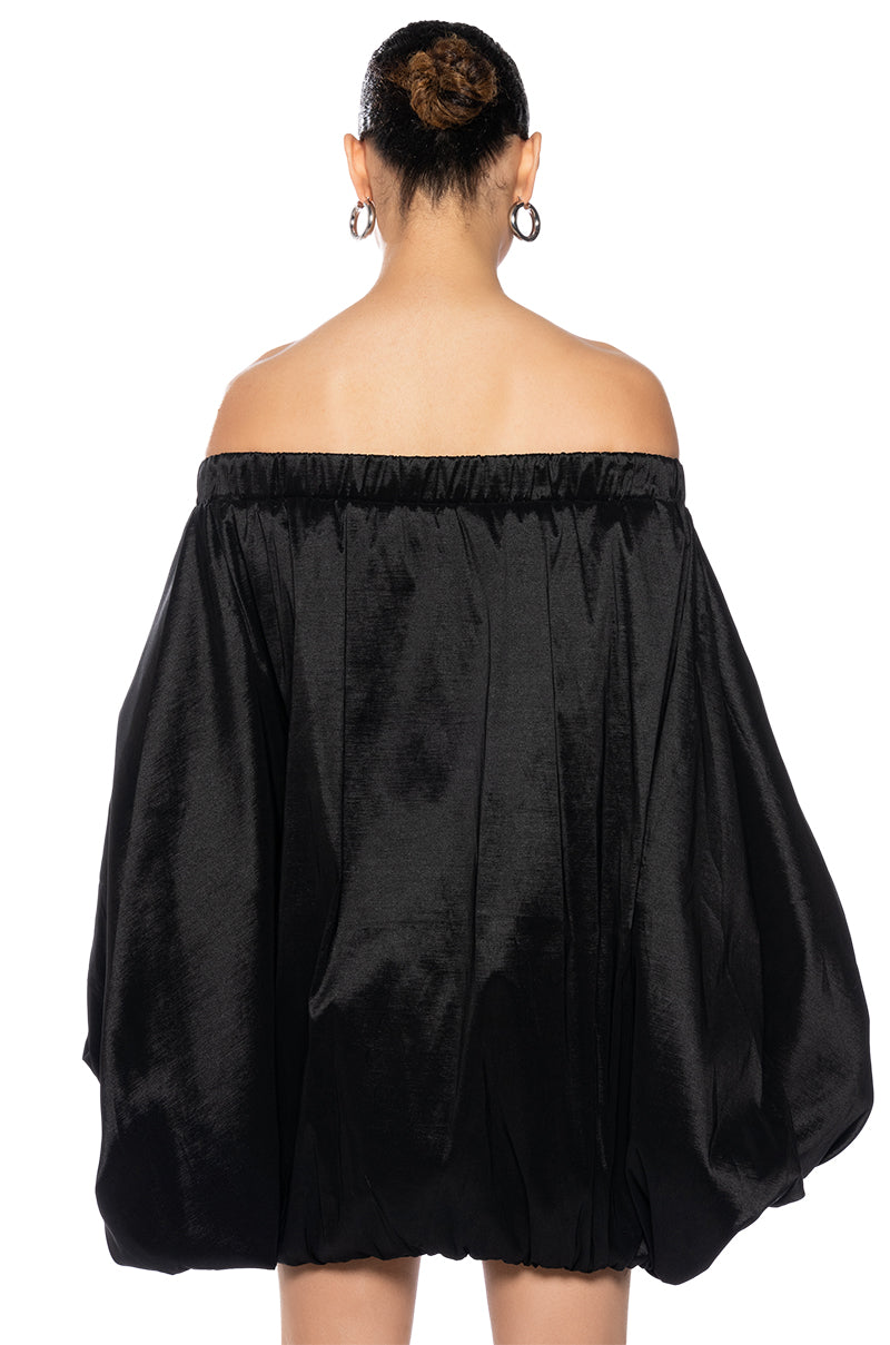 All By Myself Long Sleeve Flowy Mini Dress In Black