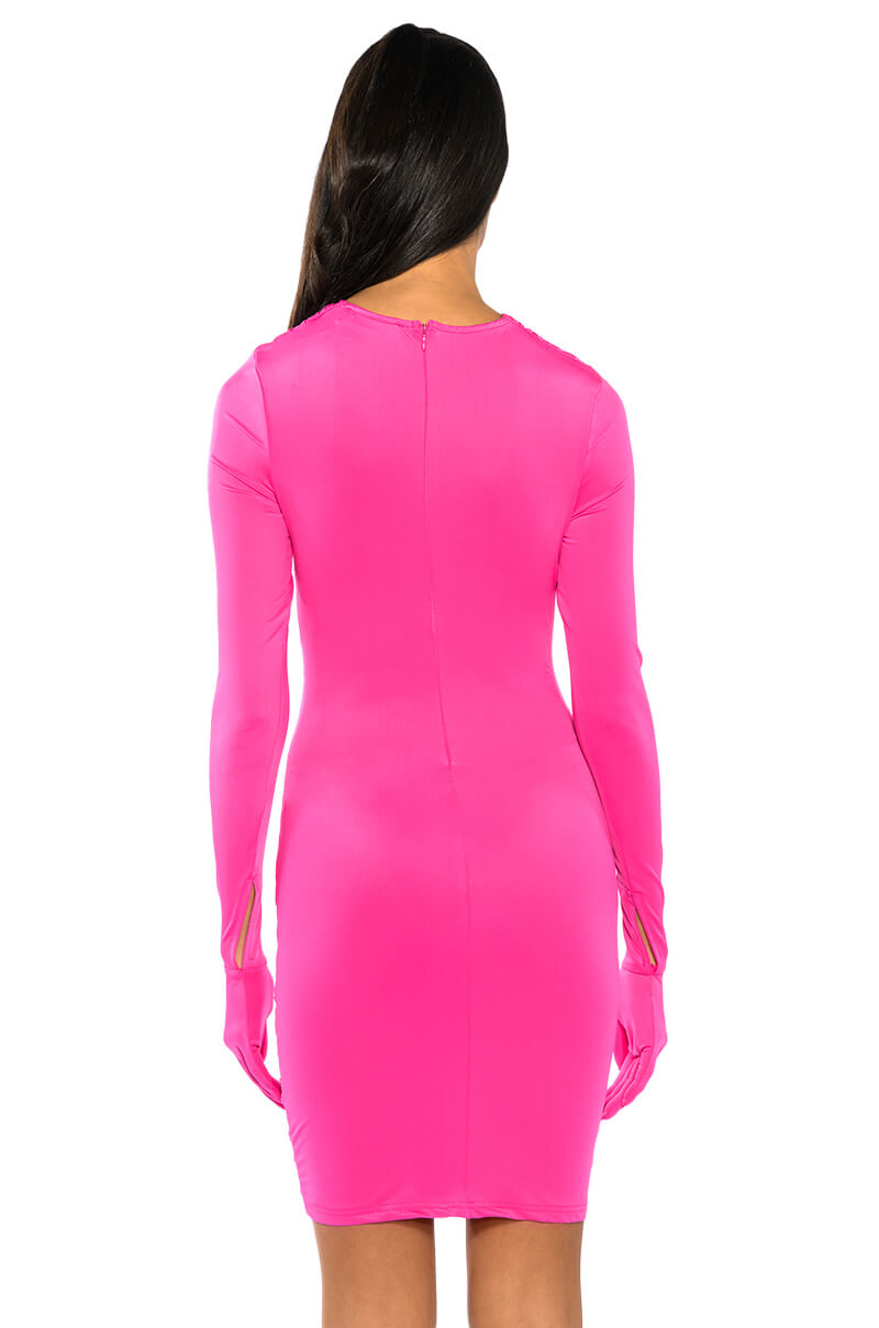 Stassie Ruched Bodycon Gloved Mini Dress