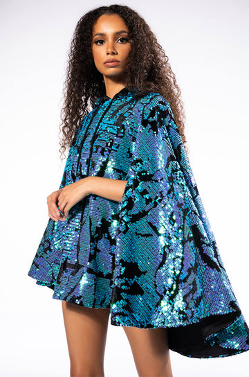Talking In Circles Sequin Poncho Dress