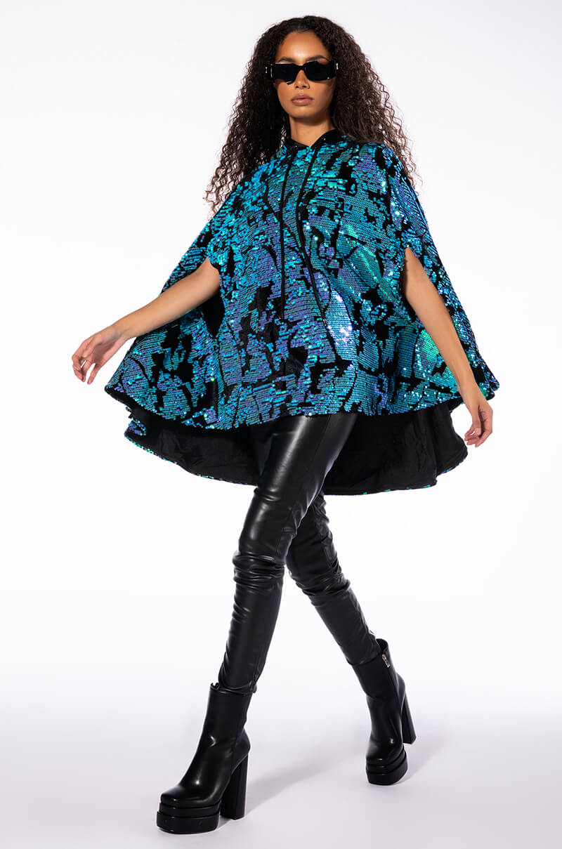 Talking In Circles Sequin Poncho Dress