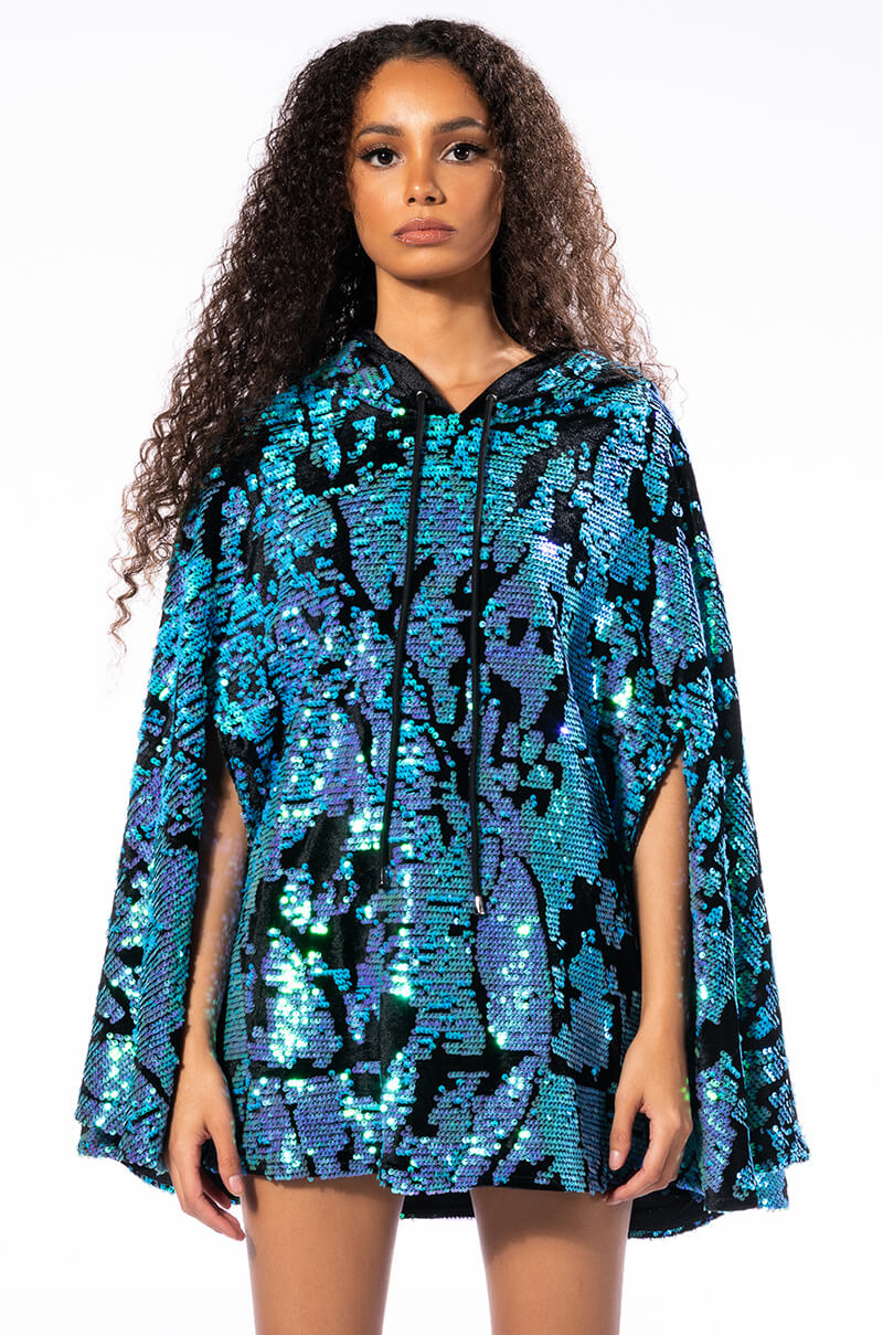 Talking In Circles Sequin Poncho Dress