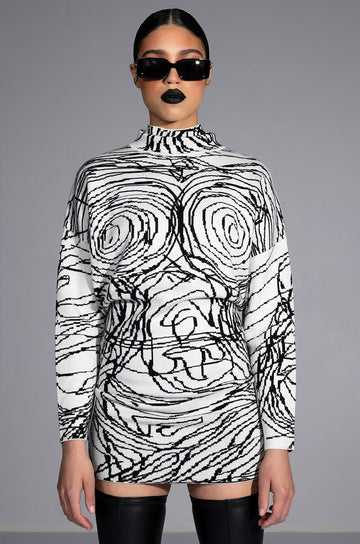 Body Work Abstract Long Sleeve Knit Mini Dress