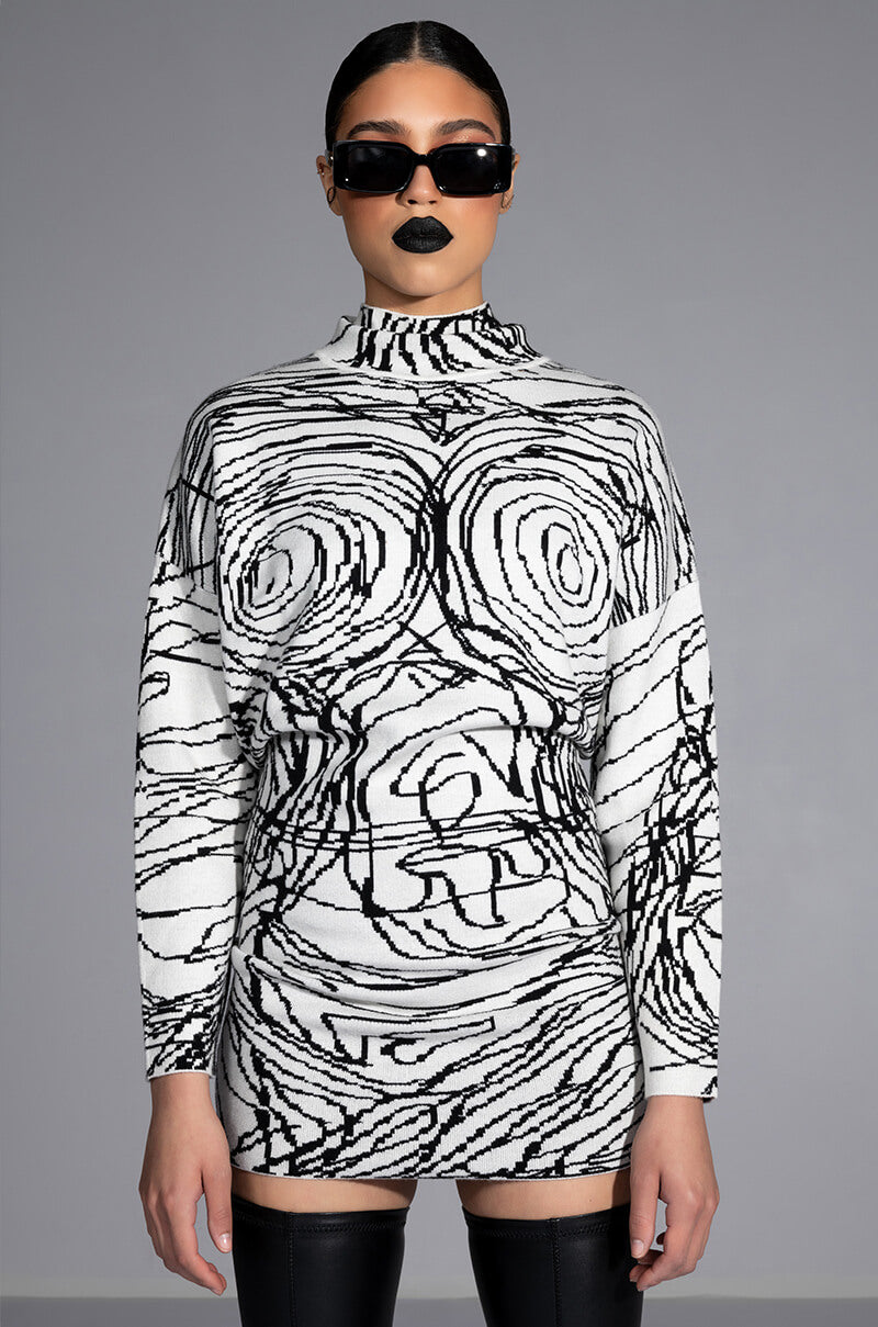 Body Work Abstract Long Sleeve Knit Mini Dress
