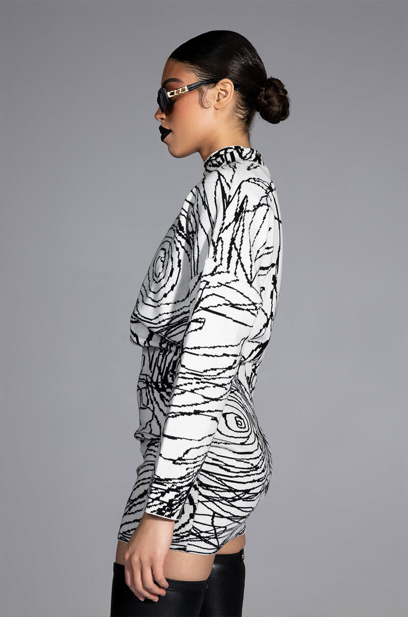 Body Work Abstract Long Sleeve Knit Mini Dress