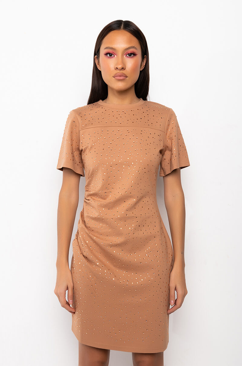 Catch Up Rhinestones Mini T-Shirt Dress