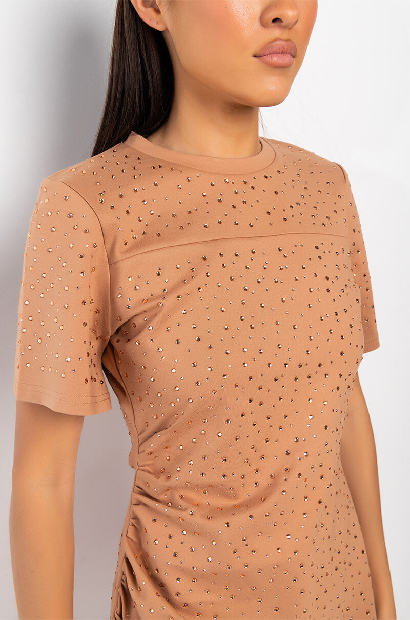 Catch Up Rhinestones Mini T-Shirt Dress