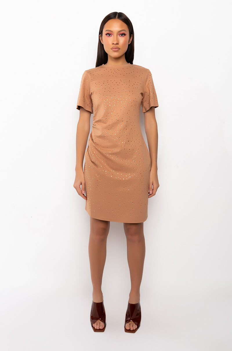 Catch Up Rhinestones Mini T-Shirt Dress