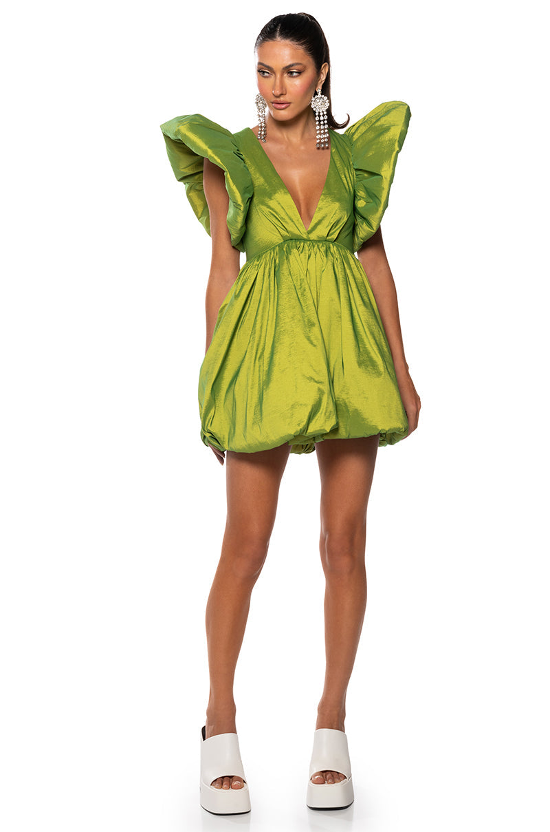 Clementine Butterfly Sleeve Mini Dress In Green