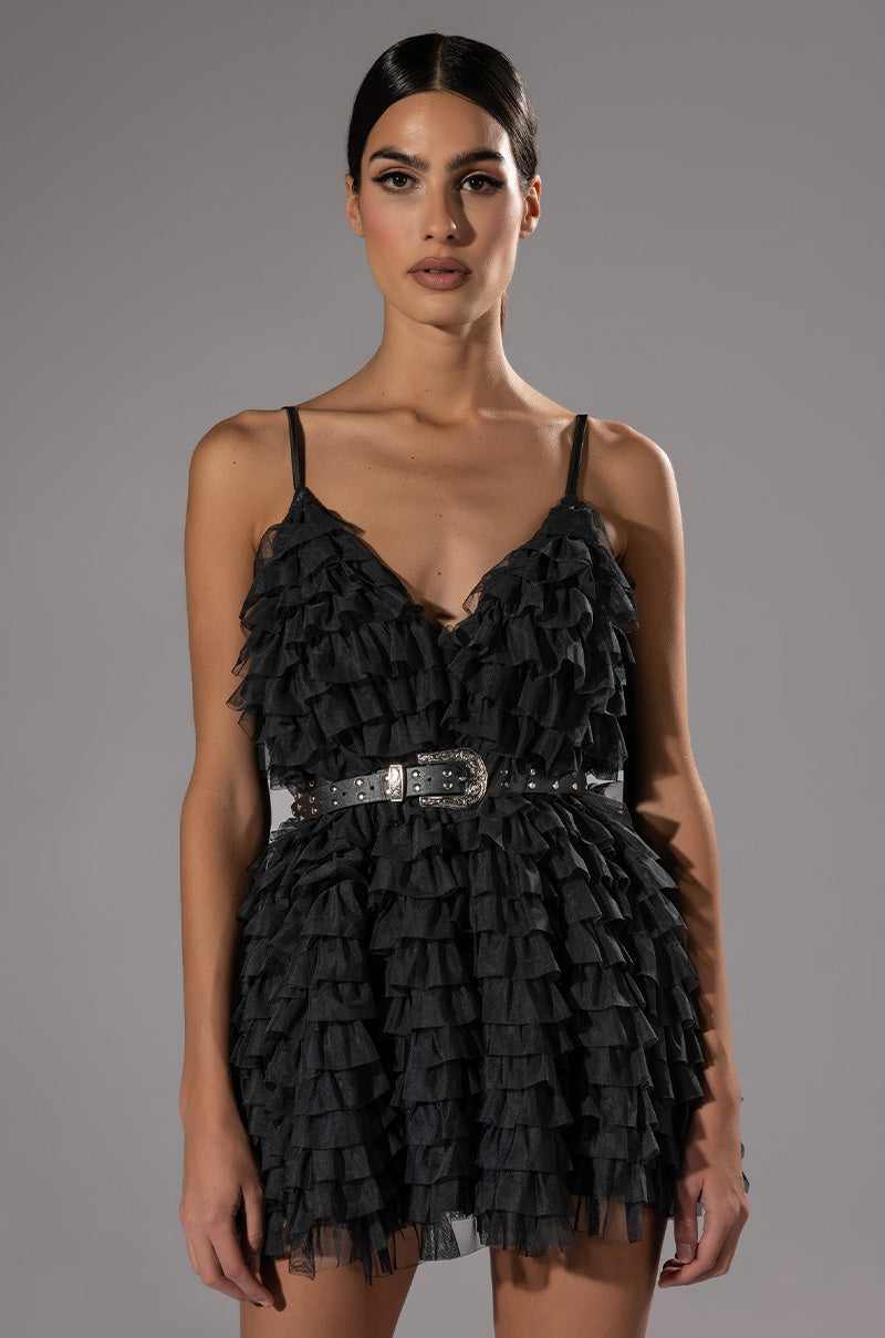 Crazy For You Belted Tiered Tulle Mini Dress