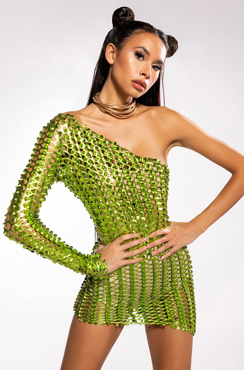 Ariel One Sleeve Textured Mini Dress