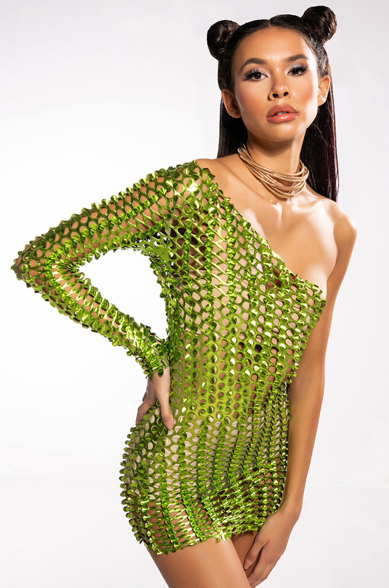 Ariel One Sleeve Textured Mini Dress