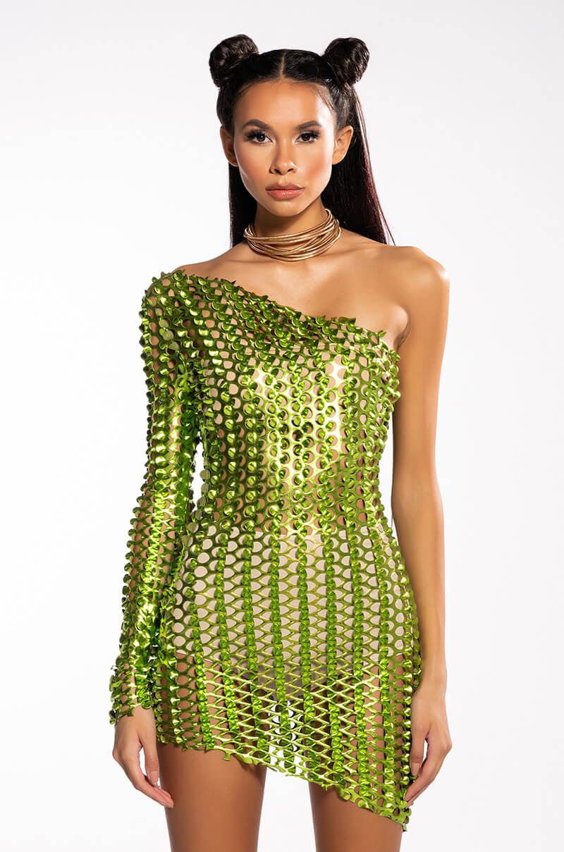 Ariel One Sleeve Textured Mini Dress
