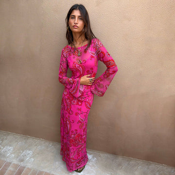 Pink Paisley Mesh Dress