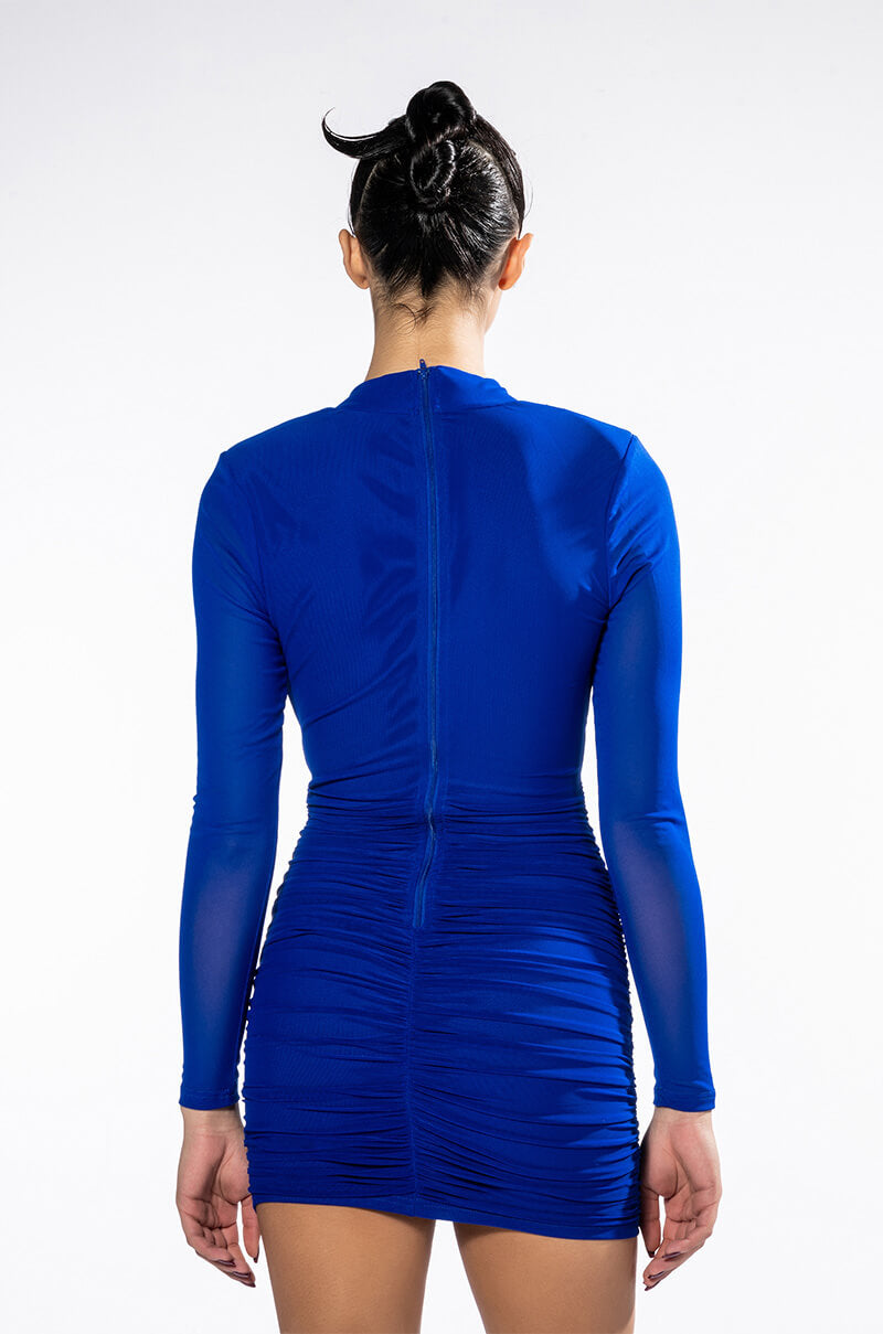 Ellie Mesh Long Sleeve V Neck Mini Dress