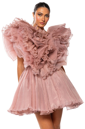 Ever After Ruffle Sleeve Pleated A Line Mini Dress