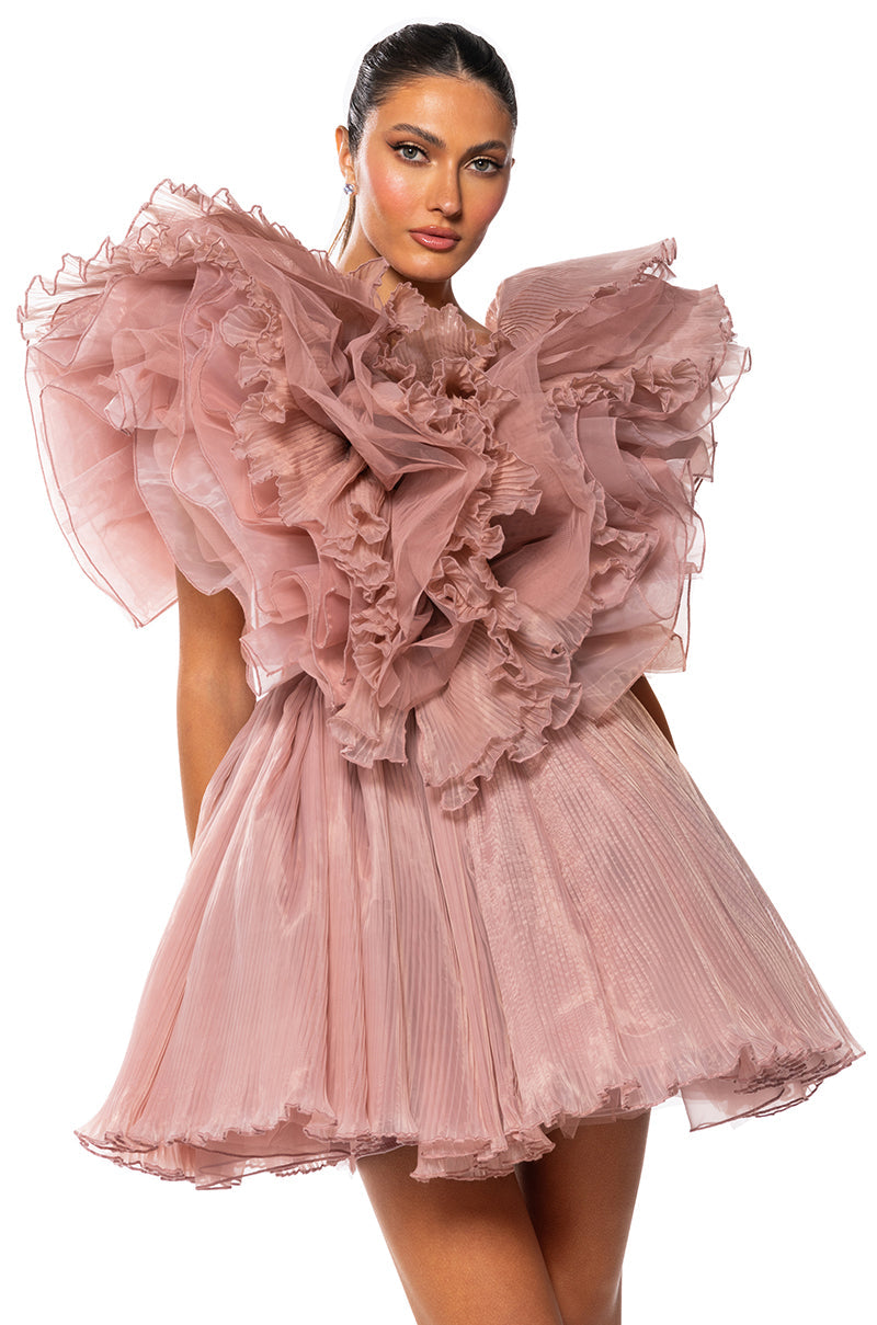 Ever After Ruffle Sleeve Pleated A Line Mini Dress