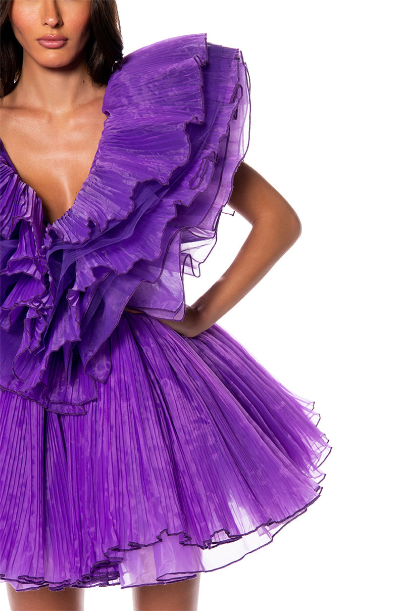 Ever After Ruffle Sleeve Pleated A Line Mini Dress
