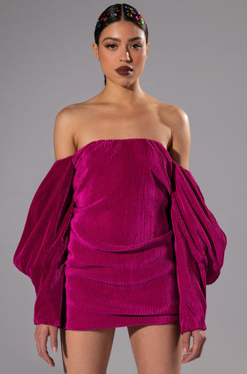 Faye Off The Shoulder Pleated Mini Dress