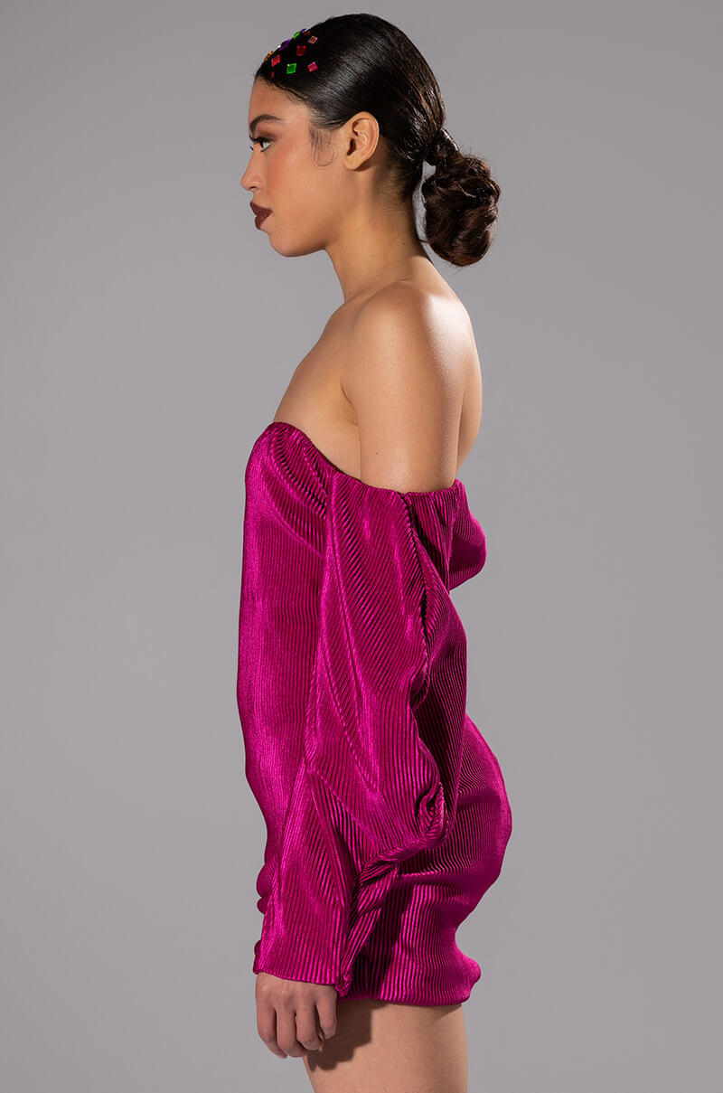 Faye Off The Shoulder Pleated Mini Dress